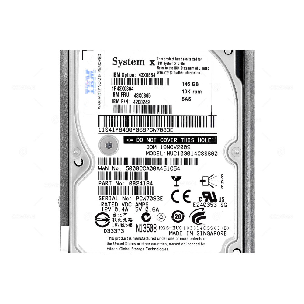 43X0865  IBM HDD 146GB 10K SAS 6G 2.5'' SFF FOR IBM SYSTEM X